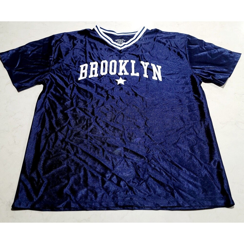 Mighty Fine Brooklyn Graphic Jersey Women’s XL Navy Blue Performance Activewear